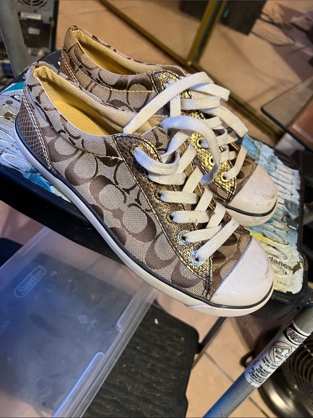 Coach Signature Low-Top Sneakers in Brown and White